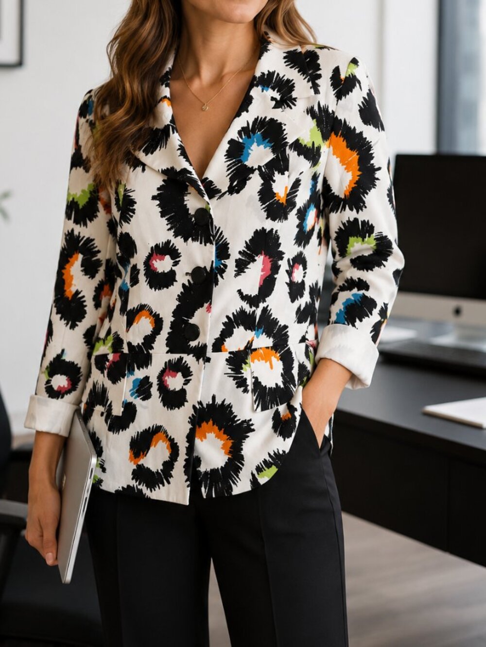 NWT Sandro Women's Artsy Cotton Neon Multicolor Peplum Back Blazer Jacket Large